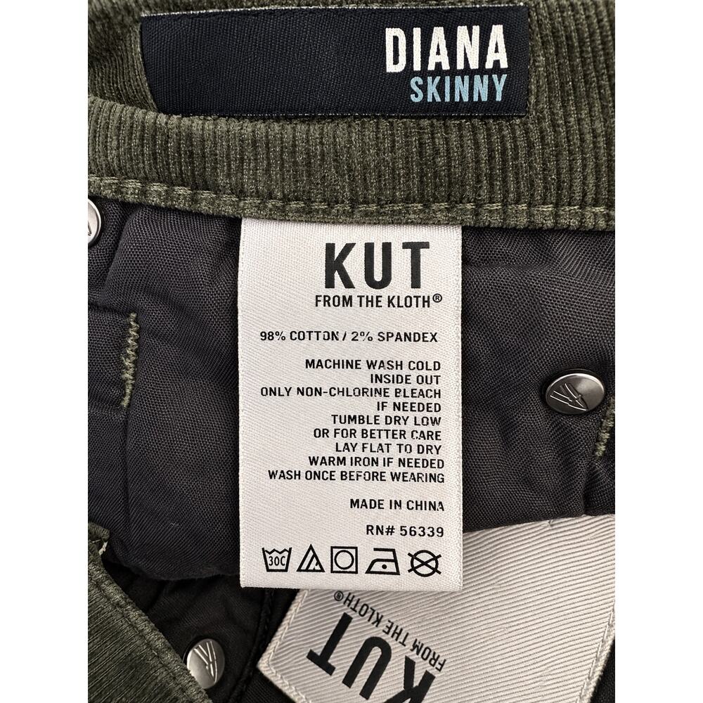 Quiet Luxury Preppy Heritage Olive Corduroy Skinny Pants KUT Diana Stretch 4 - Picture 12 of 14